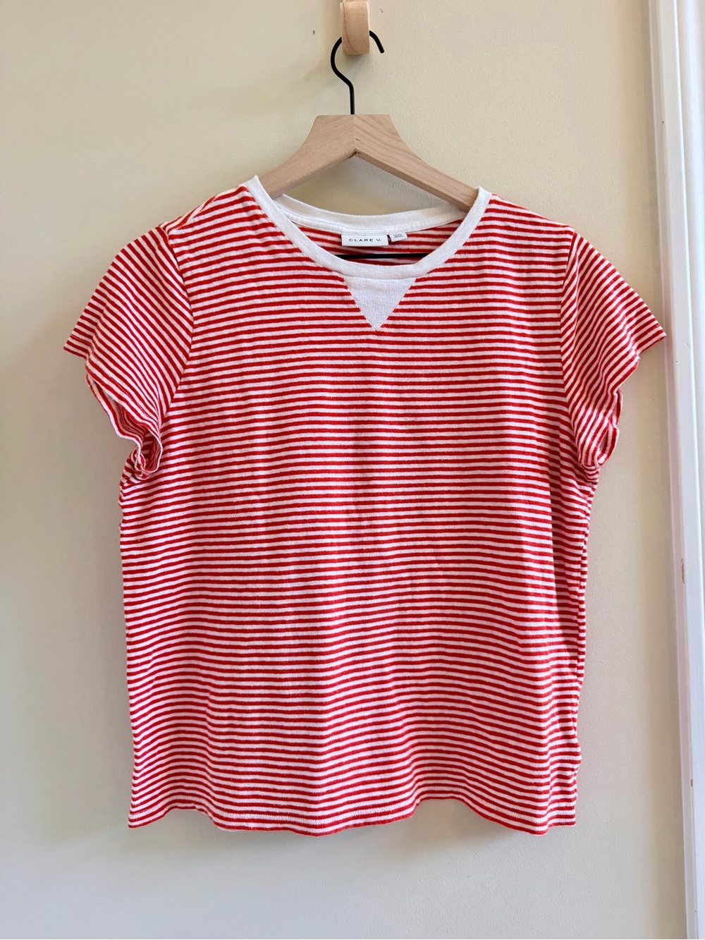 Clare V classic tee cream/red stripe